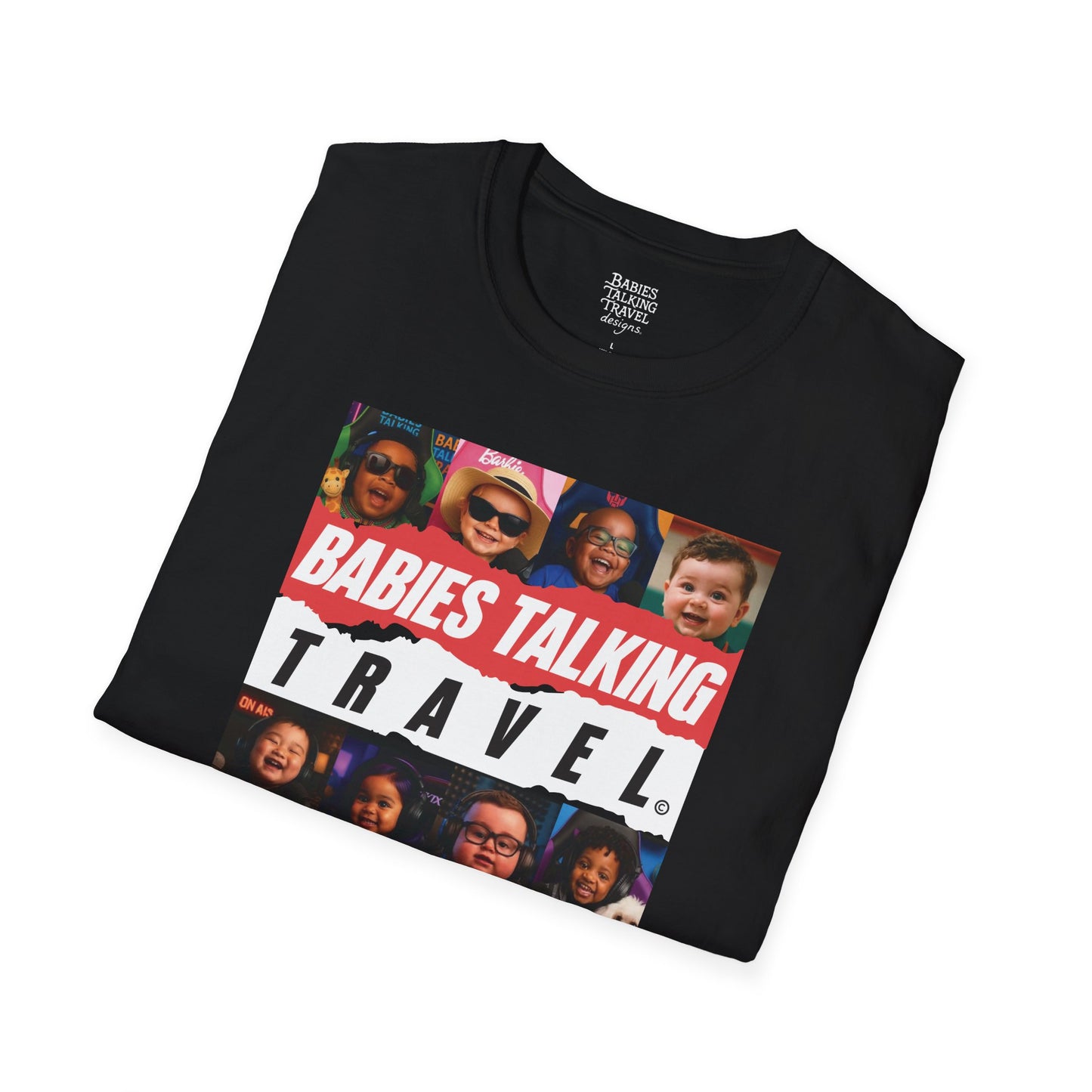 Babies Talking Travel – 8 Characters Adult Black Classic Fit Tee.