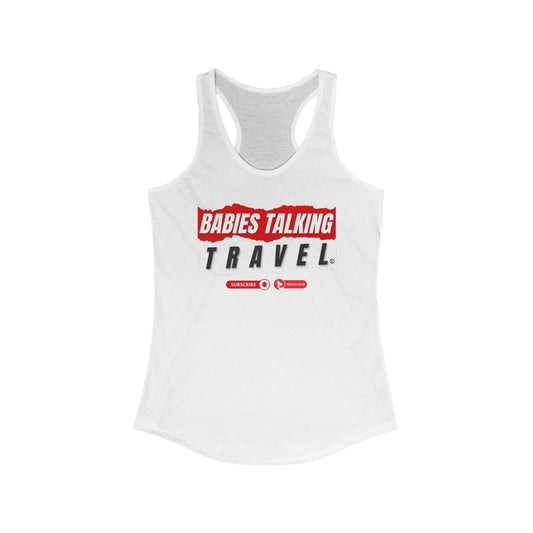 Babies Talking Travel – Women’s Racerback "White" Tank (Channel Logo Edition).
