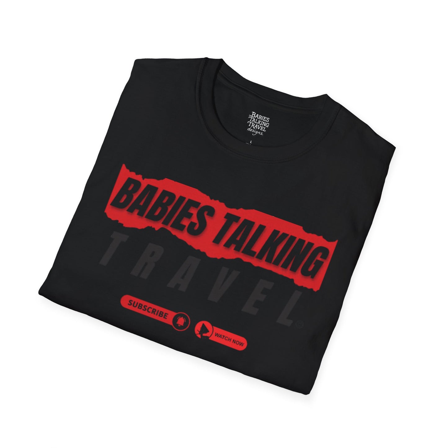 Babies Talking Travel Logo - Dark mode Unisex Soft T-Shirt.