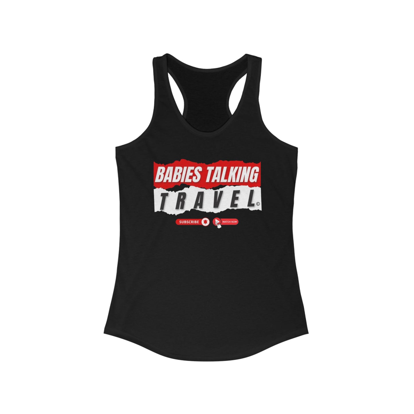 Babies Talking Travel – Women’s Racerback "Black" Tank (Channel Logo Edition).