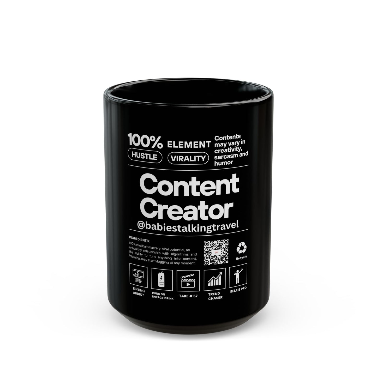 Babies Talking Travel - Black Content Creator Mug (15oz).