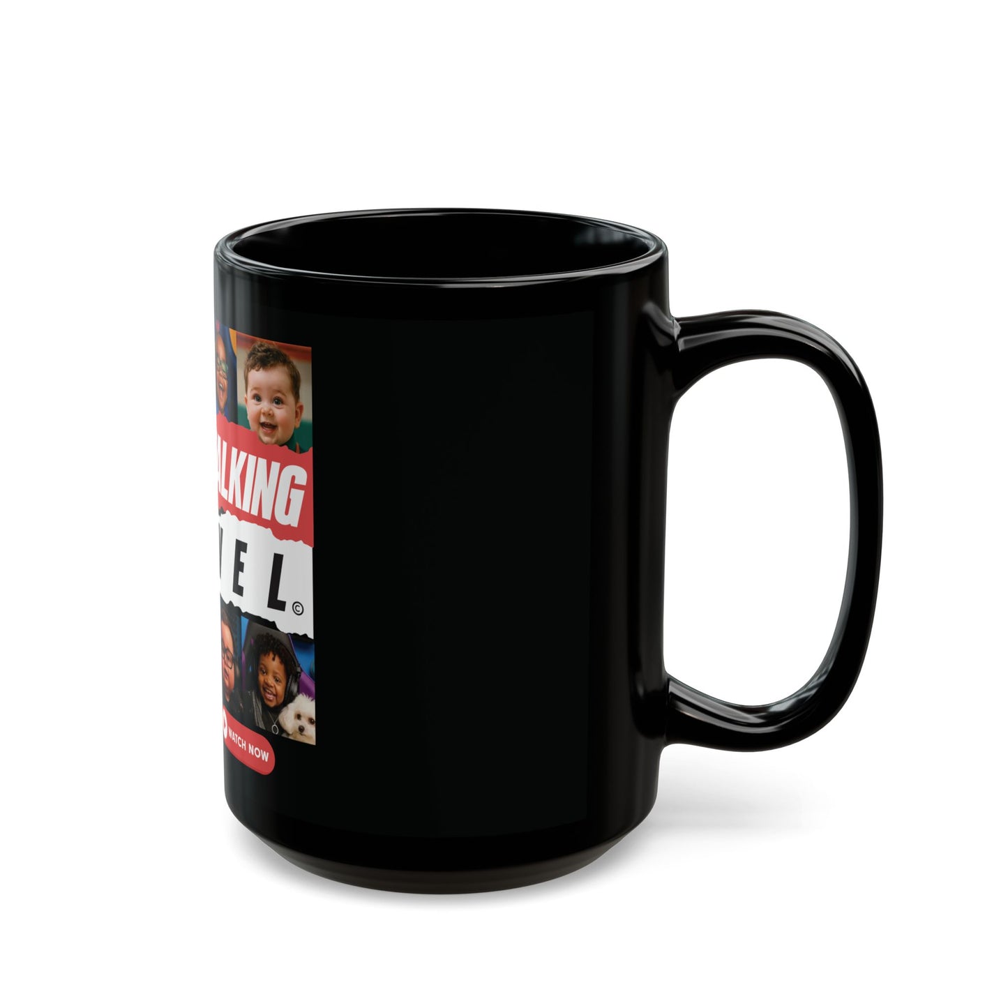Babies Talking Travel - Characters Panel #2 Black Mug (15oz).