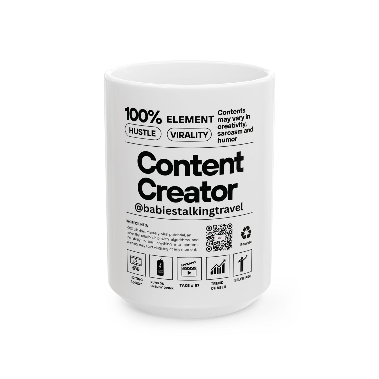 Babies Talking Travel - White Content Creator Mug (15oz).