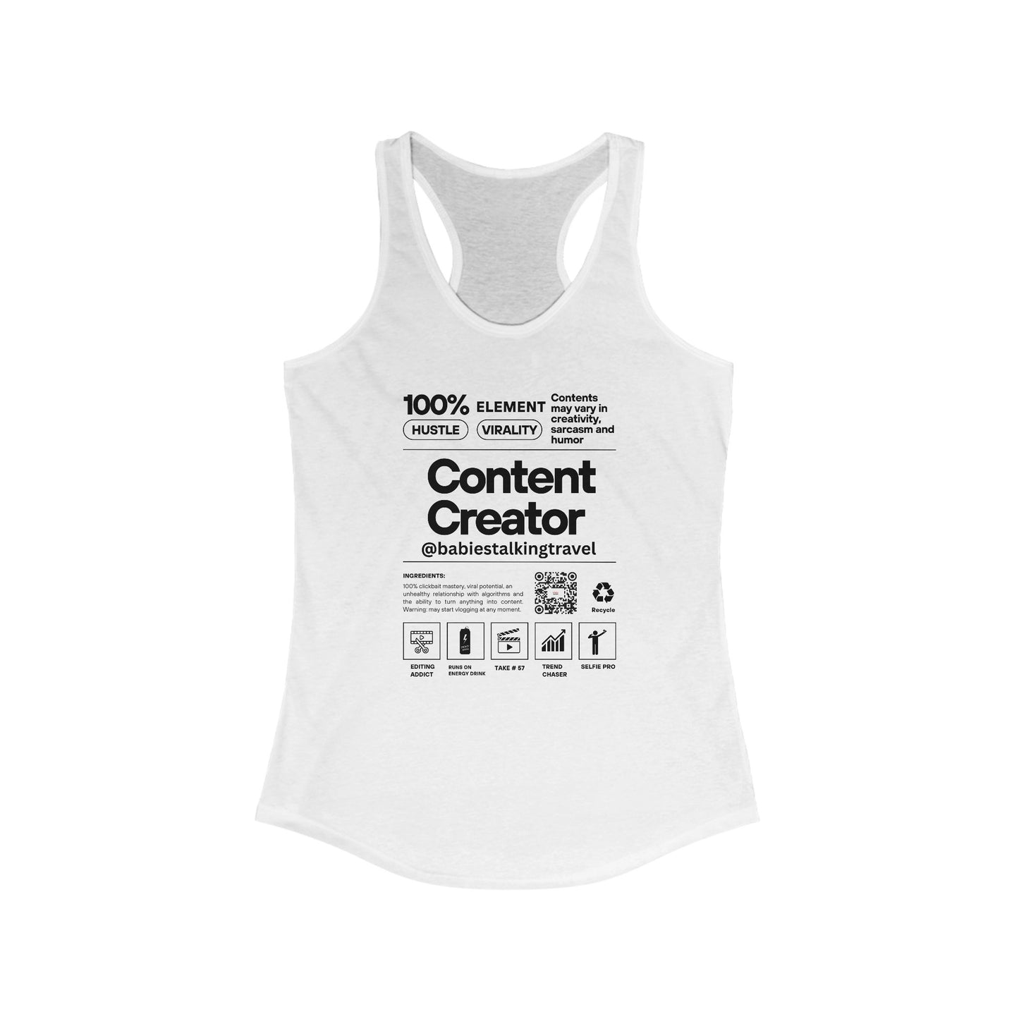 Babies Talking Travel – Women’s Racerback "White" Tank (Content Creator Edition).