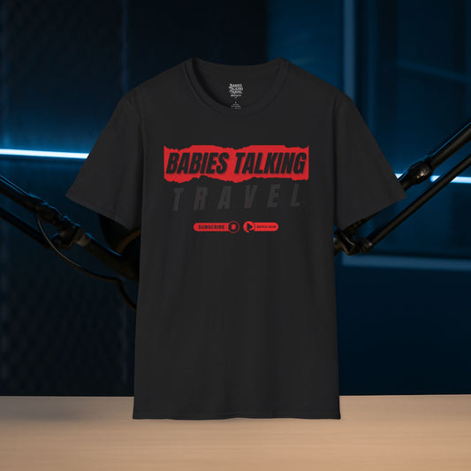 Babies Talking Travel Logo - Dark mode Unisex Soft T-Shirt.