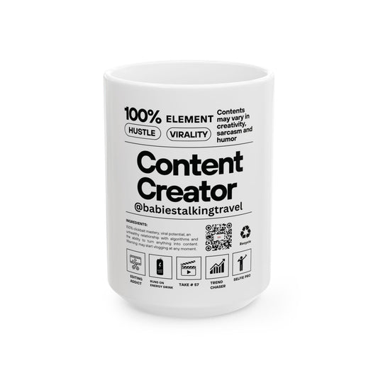 Babies Talking Travel - White Content Creator Mug (15oz).