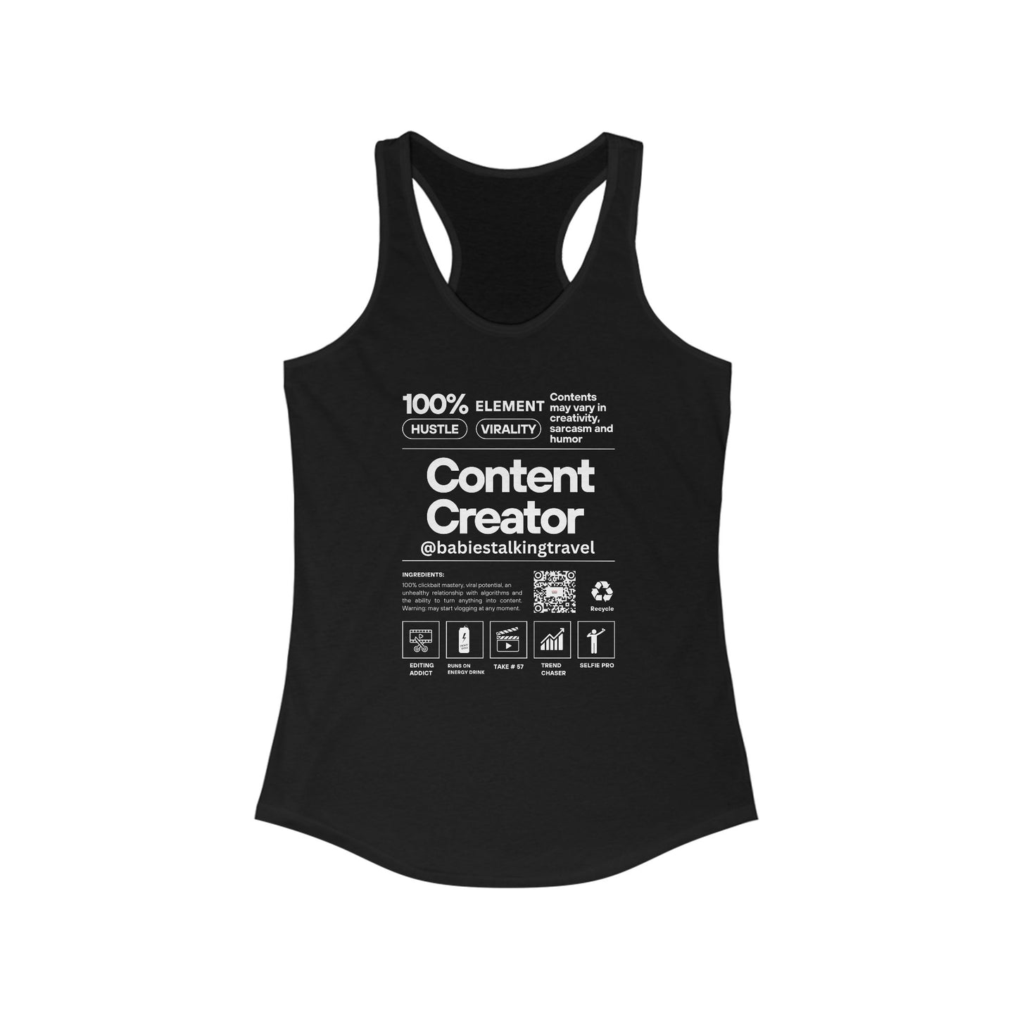 Babies Talking Travel – Women’s Racerback "Black" Tank (Content Creator Edition).