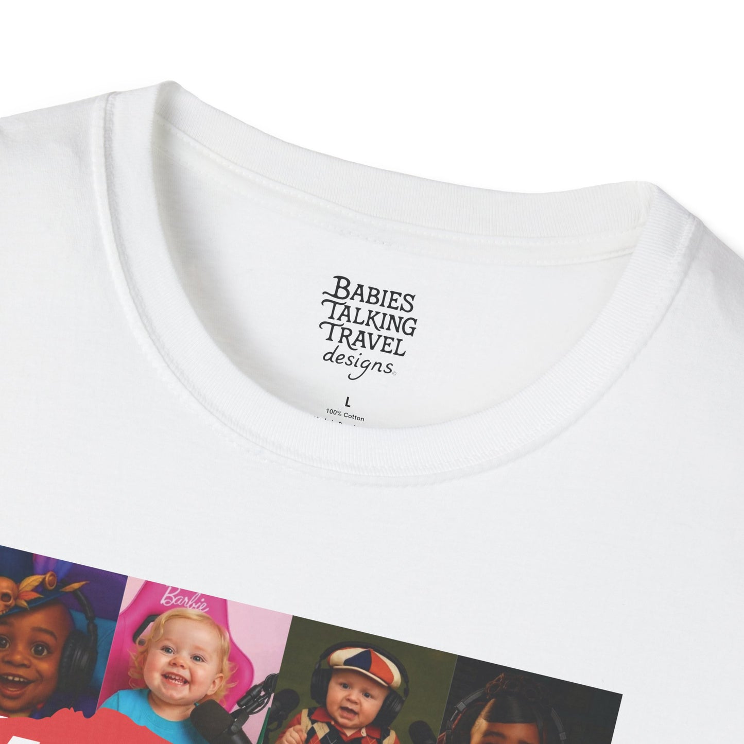 Babies Talking Travel – 8 Characters Adult White Classic Fit Tee.