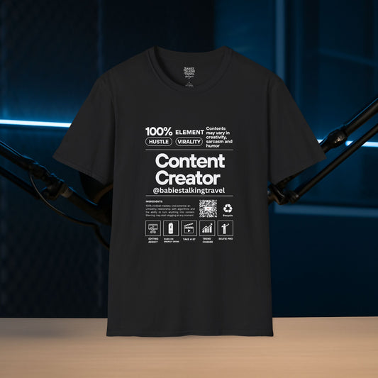 Babies Talking Travel - Content Creators -  Adult Soft Black Unisex style T-Shirt.